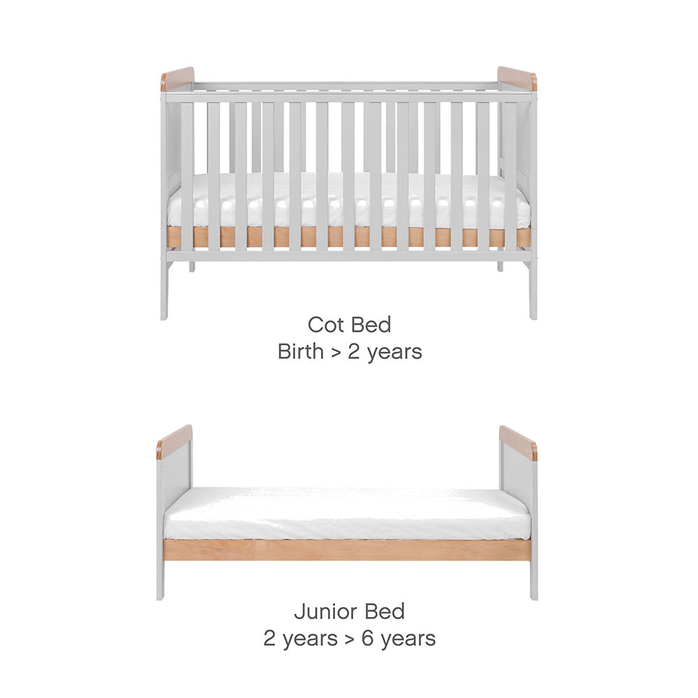 Tutti Bambini Rio Cot Bed with Changer & Mattress – Dove Grey/Oak - Image 2