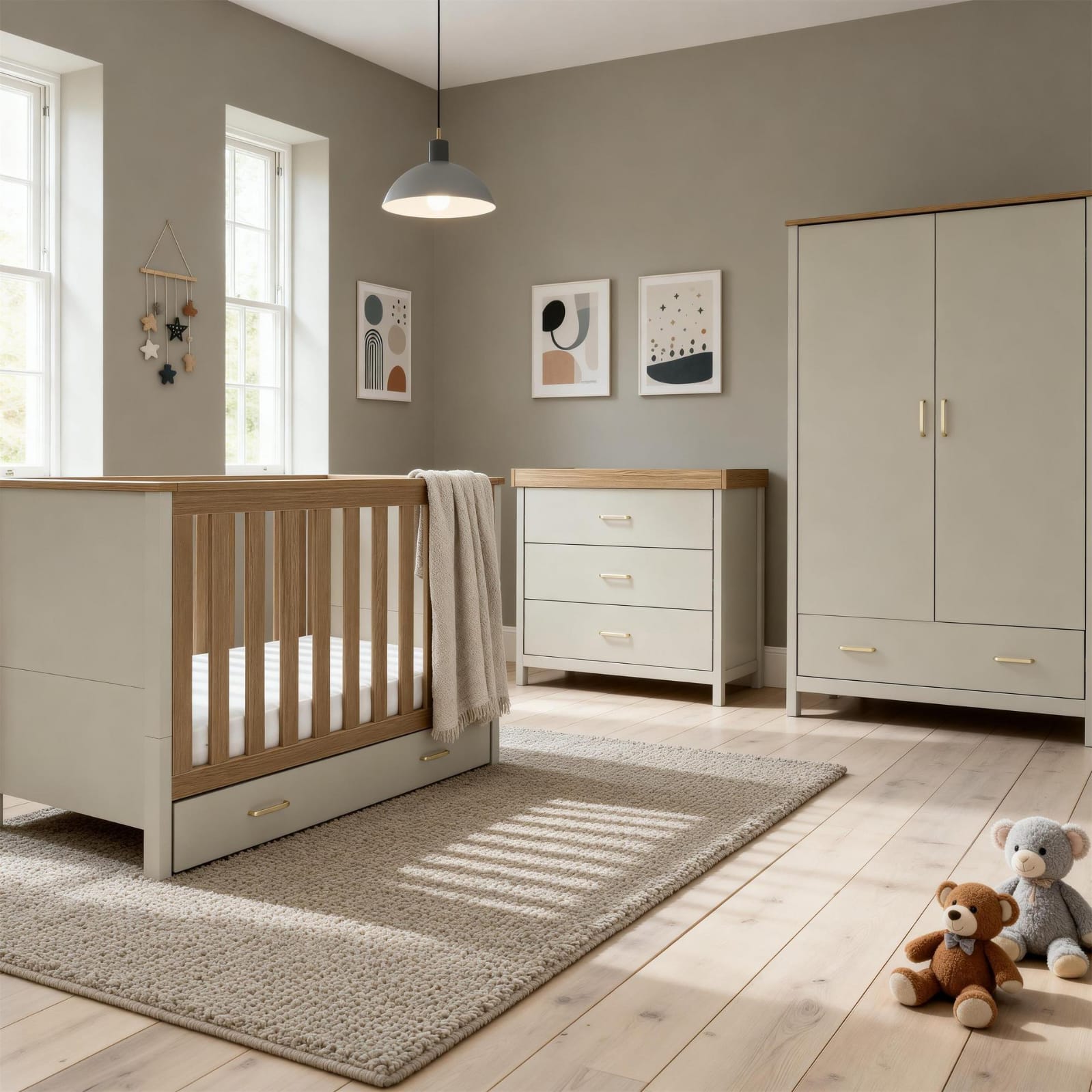 Babymore Mira 3 Piece Nursery Room Set Cashmere Warm Oak
